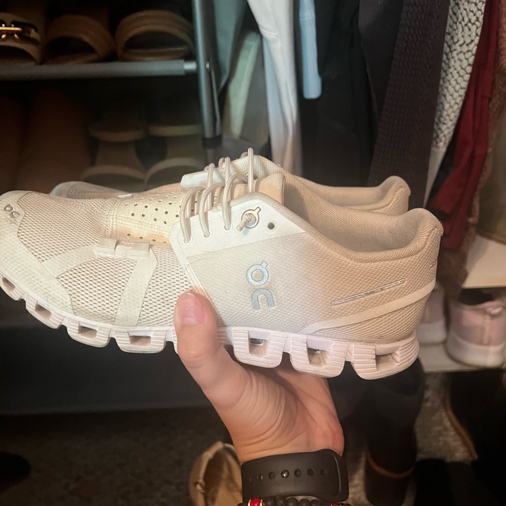 All white on cloud shoes